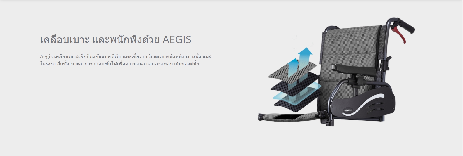 รถเข็นปรับเอน อลูมินัมอัลลอยด์ KARMA รุ่น VIP 515 (WheelChair KARMA VIP 515) ช่วยกระจายแรงกดทับขณะนั่ง แถมสายคาดรัดลำตัวกันตกจากวีลแชร์ ของแท้ รับประกันศูนย์ไทย 5 ปี