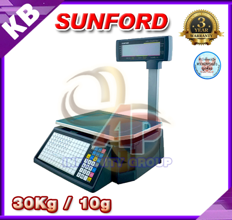 เครื่องชั่งแสดงคำนวณราคา 30kg ความละเอียด 10g หน้าจอแสดงผล LCD ยี่ห้อ SUNFORD รุ่น RLS-1100 พร้อม Build In Printer -พร้อมใบตรวจรับรองจากสำนักงานกลางชั่งตวงวัด