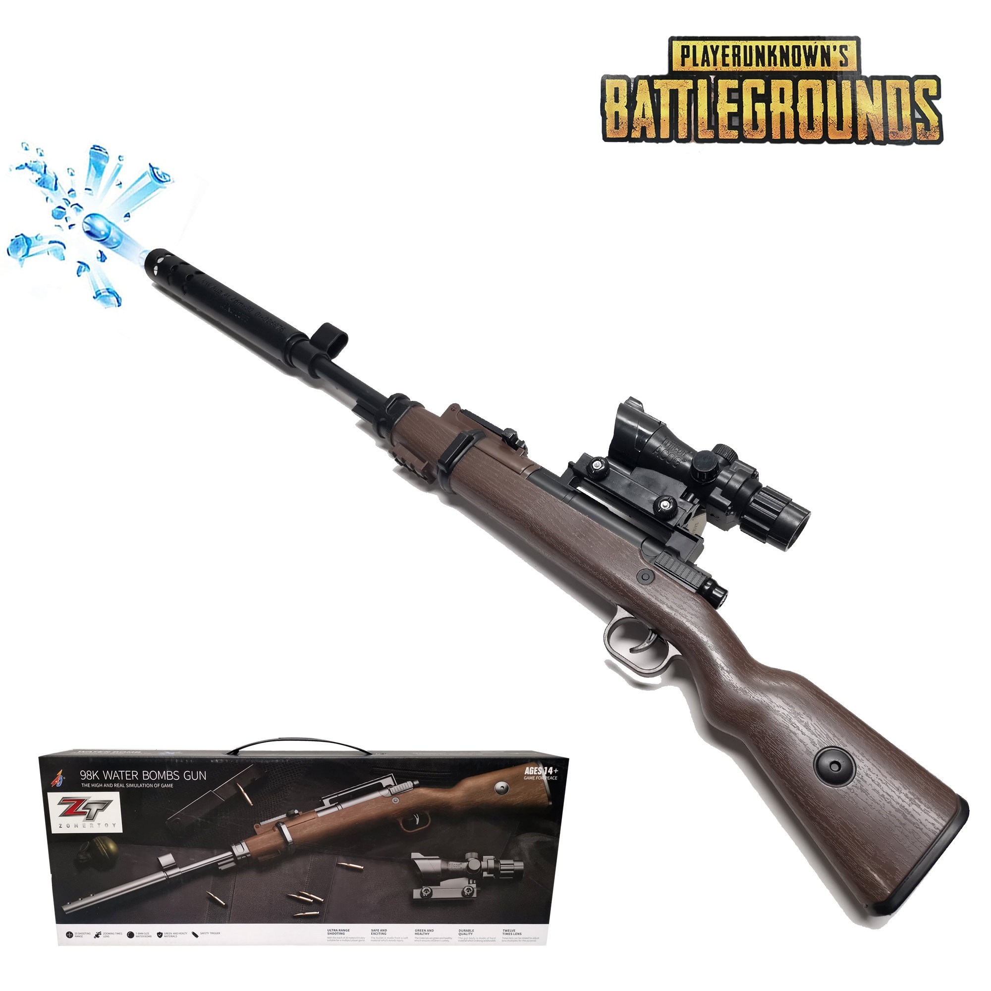 ปืนของเล่น ปืนอัดลมยิงกระสุนเจล ชักยิงทีละนัด พร้อมกล้องสโคปปืนซูมได้ 98K