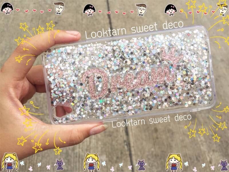 เคสกากเพชรสีเงิน อักษรอะคริลิคสีกากเพชรชมพู