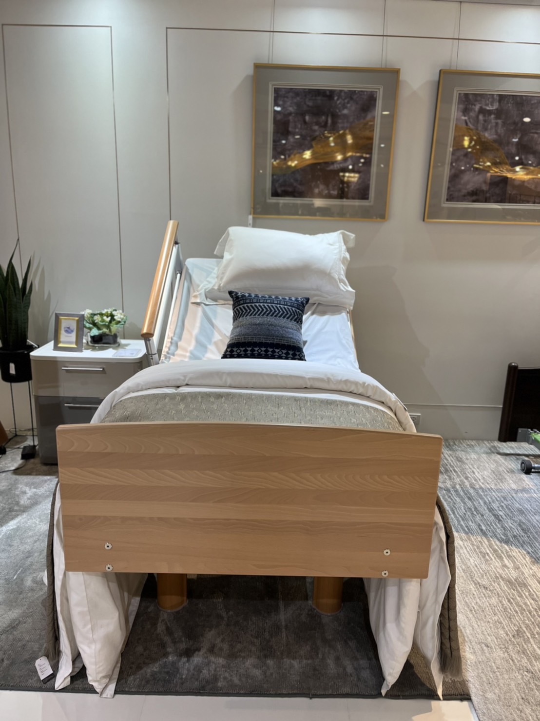 เตียงผู้สูงอายุปรับไฟฟ้าแบรนด์ Volker Bed รุ่น 3080MA จากประเทศเยอรมนี + แถมพิเศษ ที่นอนป้องกันแผลกดทับ HP Blue จากเยอรมนี + ชุดผ้าปูที่นอน + ผ้ายาง + เก้าอี้นั่งอาบน้ำ + ไม้เท้า (รุ่น TOP)