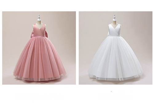 Gd4067- พร้อมส่งจากไทย ชุดออกงานเด็กหญิงสีขาว สวยหวานดูดี ใส่สบาย โบว์ใหญ่สวยแยกจากชุดได้ ชุดราตรีเด็กทรงยาว