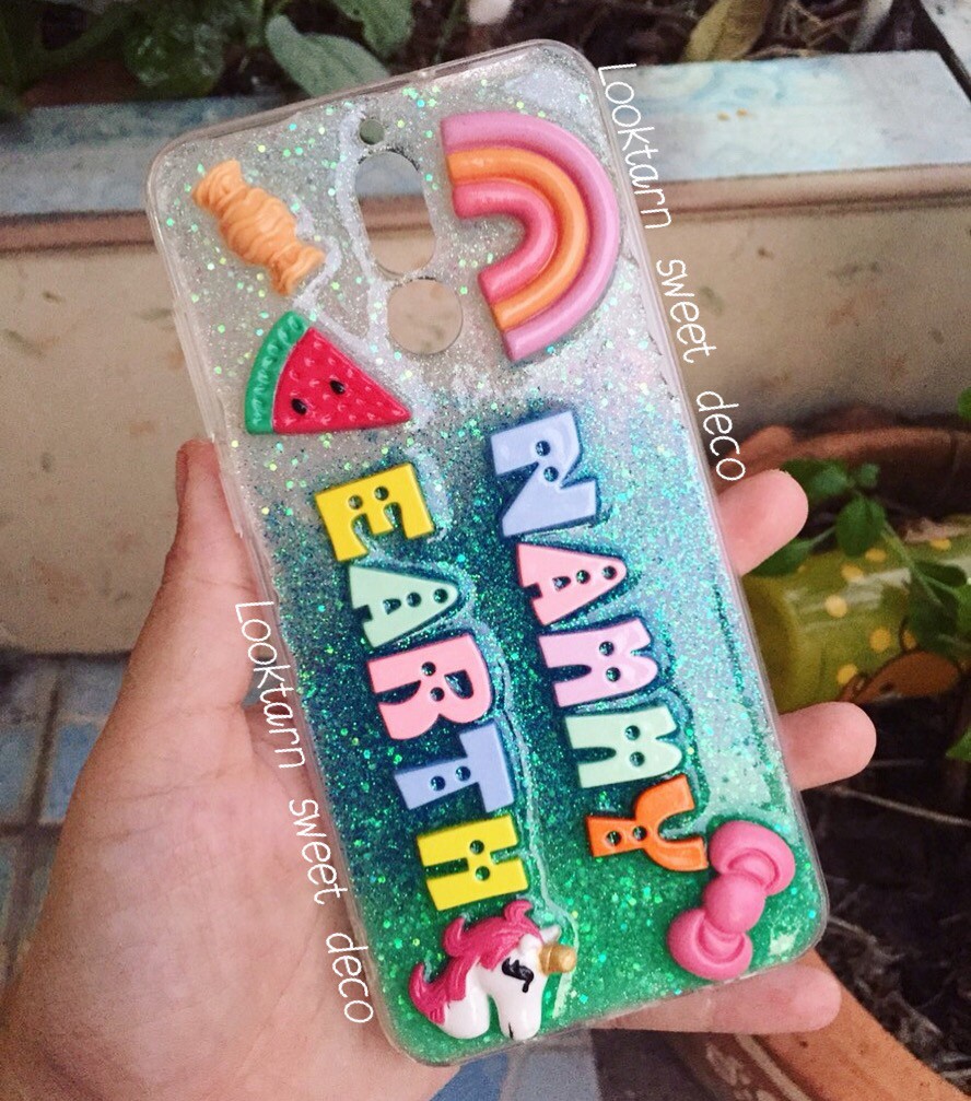 เคสกากเพชรขาว ฟ้าเข้ม ม่วง อักษรคละสี
