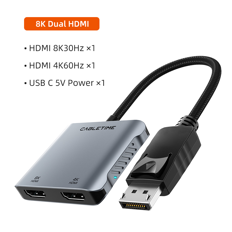 CABLETIME DP TO DUAL HDMI 8K ADAPTER