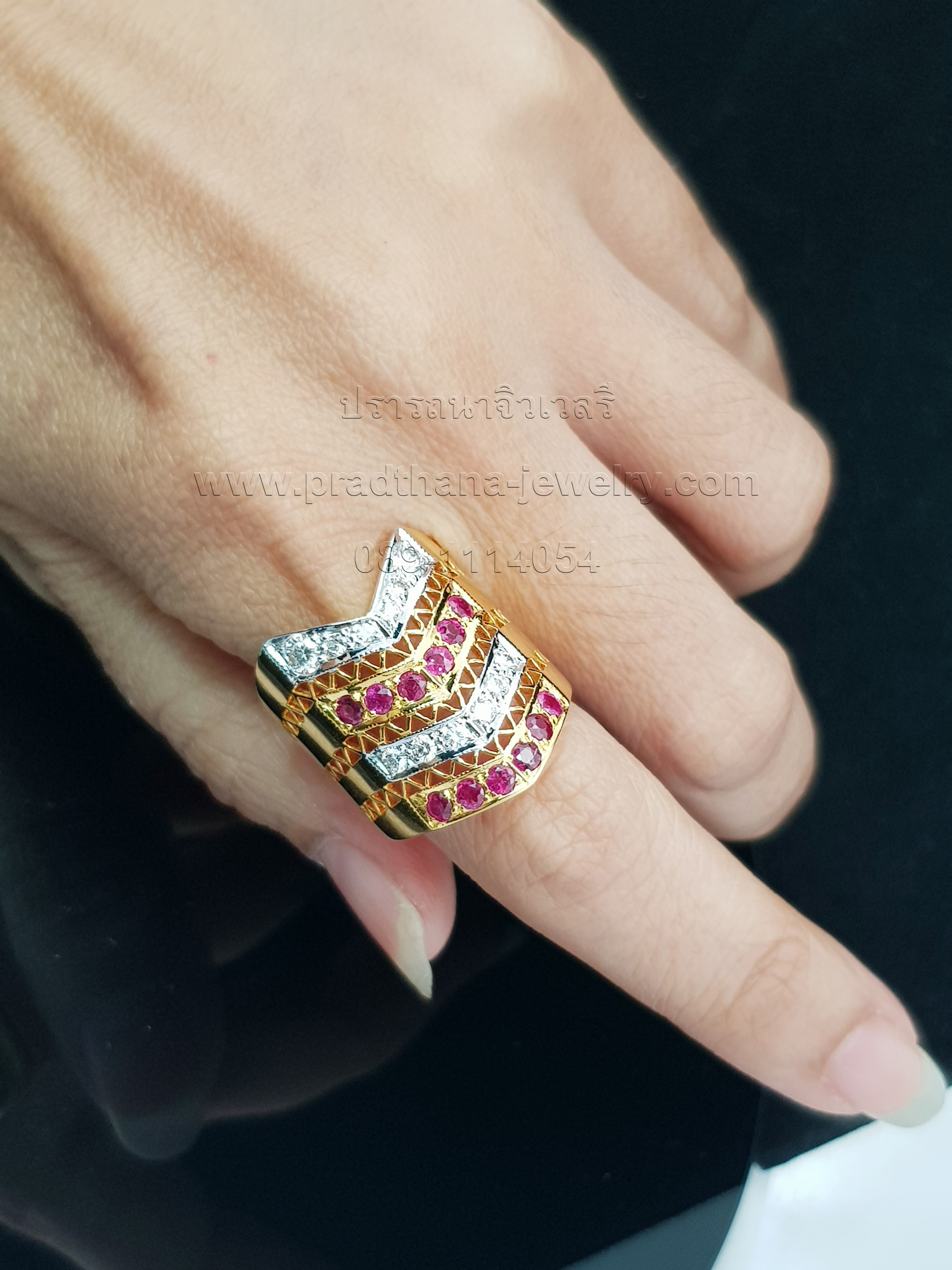 แหวนหน้ากว้างทับทิมสลับเพชร