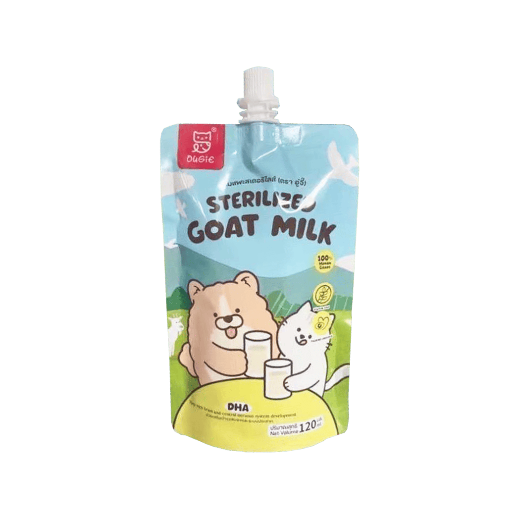 Sterilized Goat Milk นมแพะสเตอริไลซ์ ผสมทอรีน โปรตีนสูง นมสำหรับลูกสุนัขและลูกแมว แบบซอง 120ml