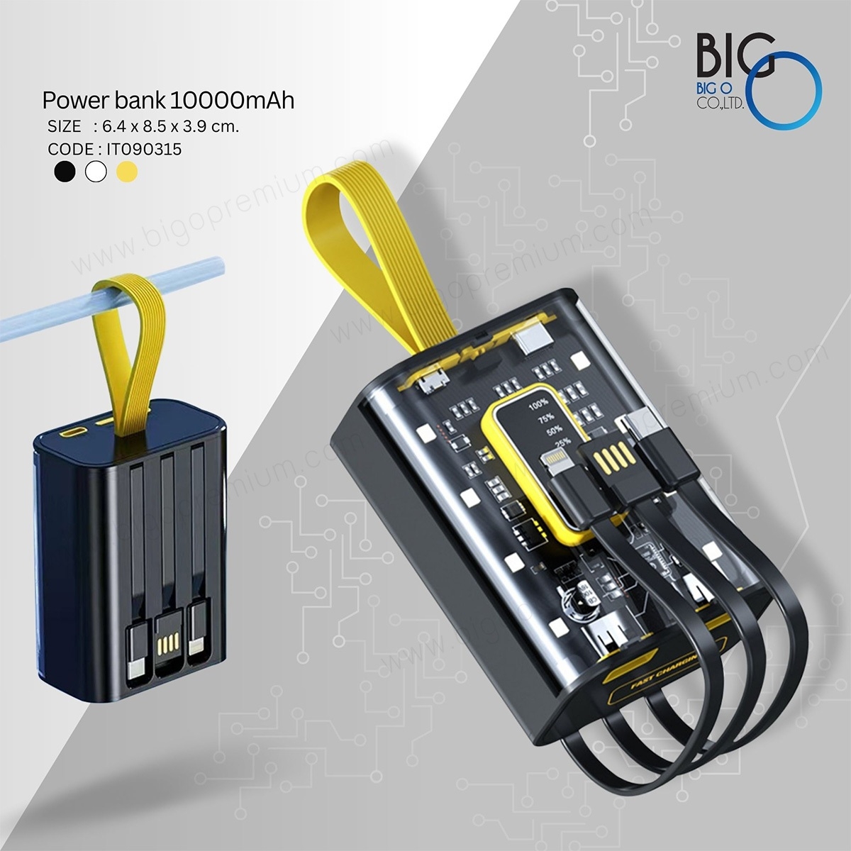 พาวเวอร์แบงค์ Mini แบบโปร่งมีไฟ Led - 10000 mAh