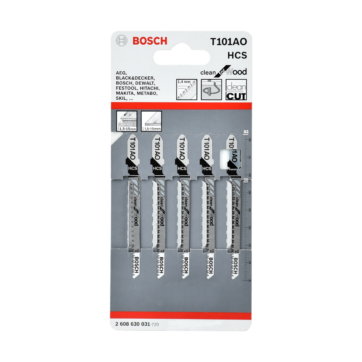 BOSCH ใบเลื่อยฉลุ ไม้ (T 101AO) (5 ใบ/แพค) [2608630031]