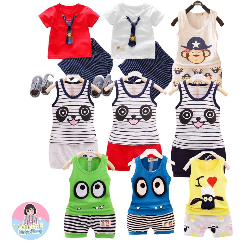 STPB-13 ชุดเซ็ตเด็กผู้ชาย 2 ชิ้น เสื้อ กางเกง แขนสั้นขาสั้น มีขนาด 1-5 ขวบ