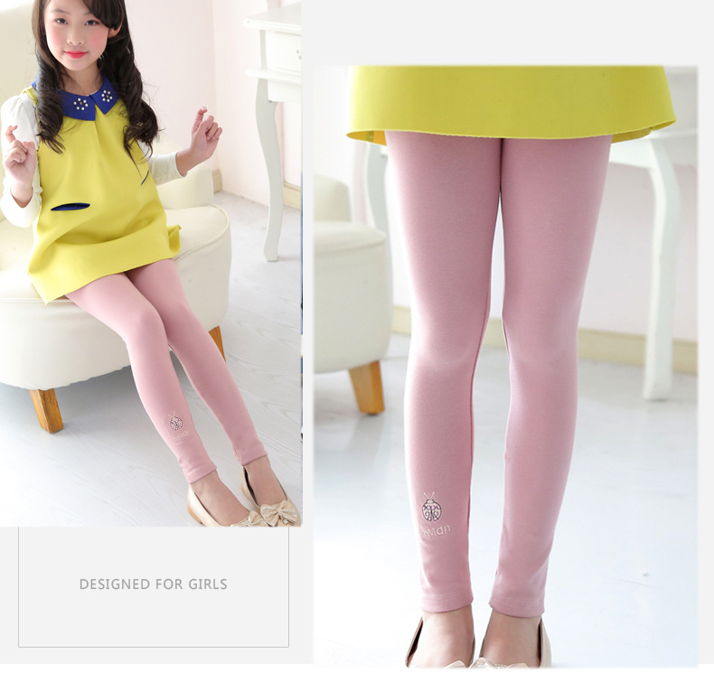 P30821พร้อมส่ง เลกกิ้งเด็กสีชมพูนู้ด ปักรูปแมลง