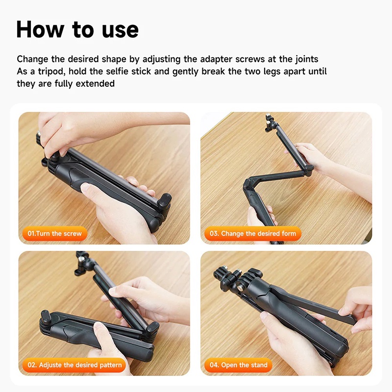 Telesin 3 Way 2.0 Multifunctional Foldable Tripod Selfie Stick Mount for GoPro / Insta360 / DJI / SJCAM / Xiaomi / Actio