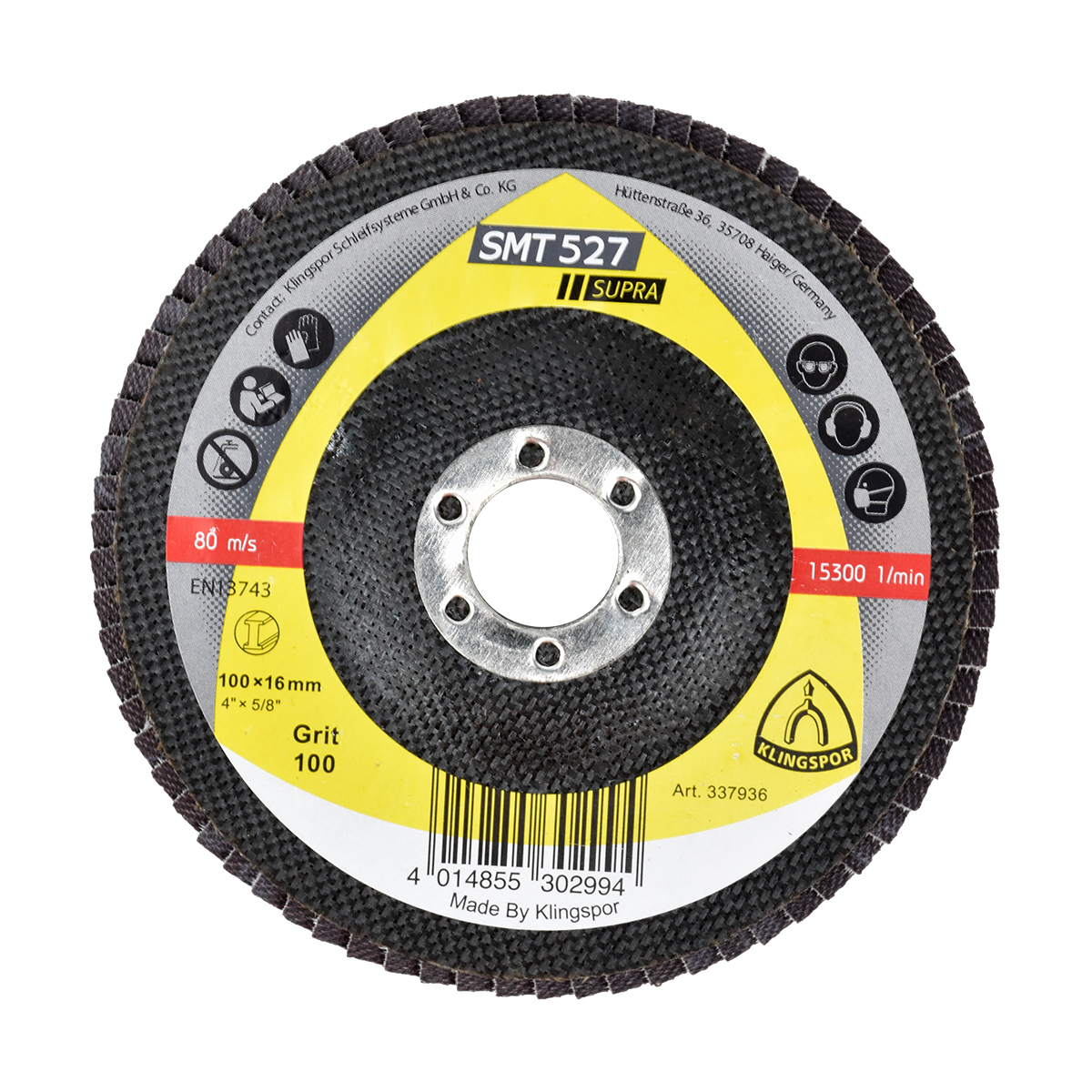 KLINGSPOR จานทรายเรียงซ้อนหลังแข็ง SMT527 ขนาด 4"x16mm #40