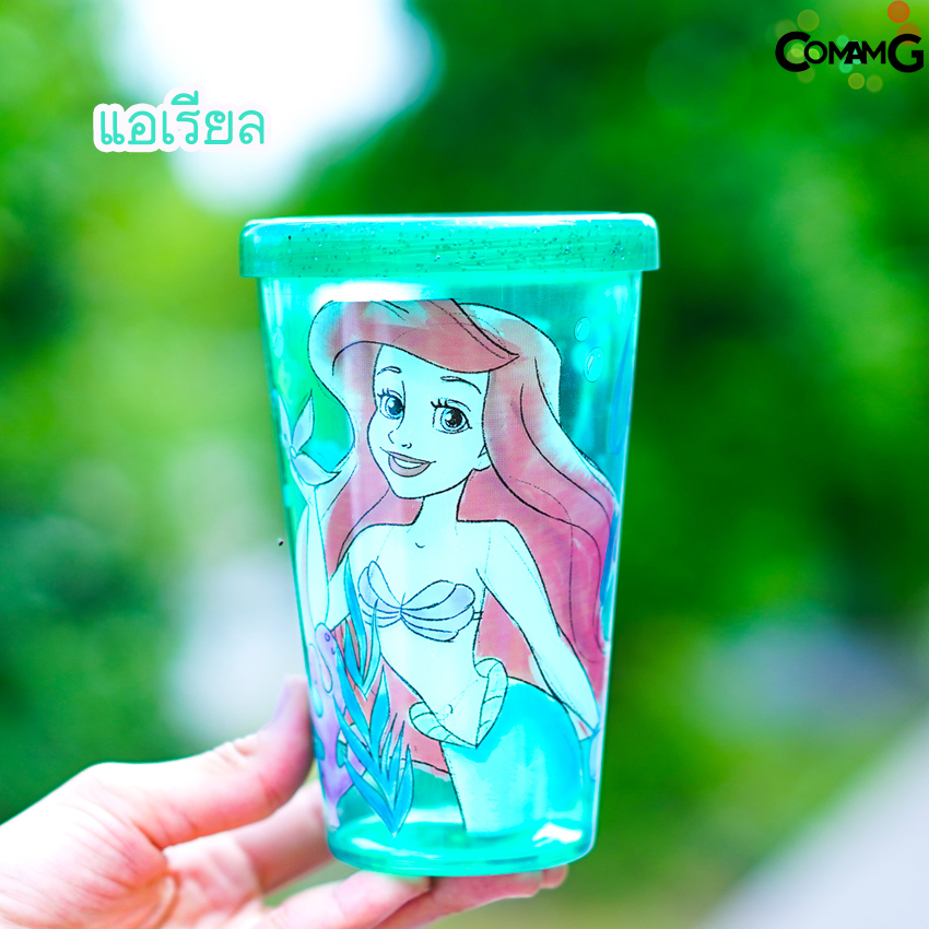 แก้วน้ำ แก้วกากเพชร แก้วน้ำลายการ์ตูน เจ้าหญิงดิสนี่ย์ Frozen มิกกี้เมาส์ มีฝาปิด มีช่องเสียบหลอด พร้อมส่ง