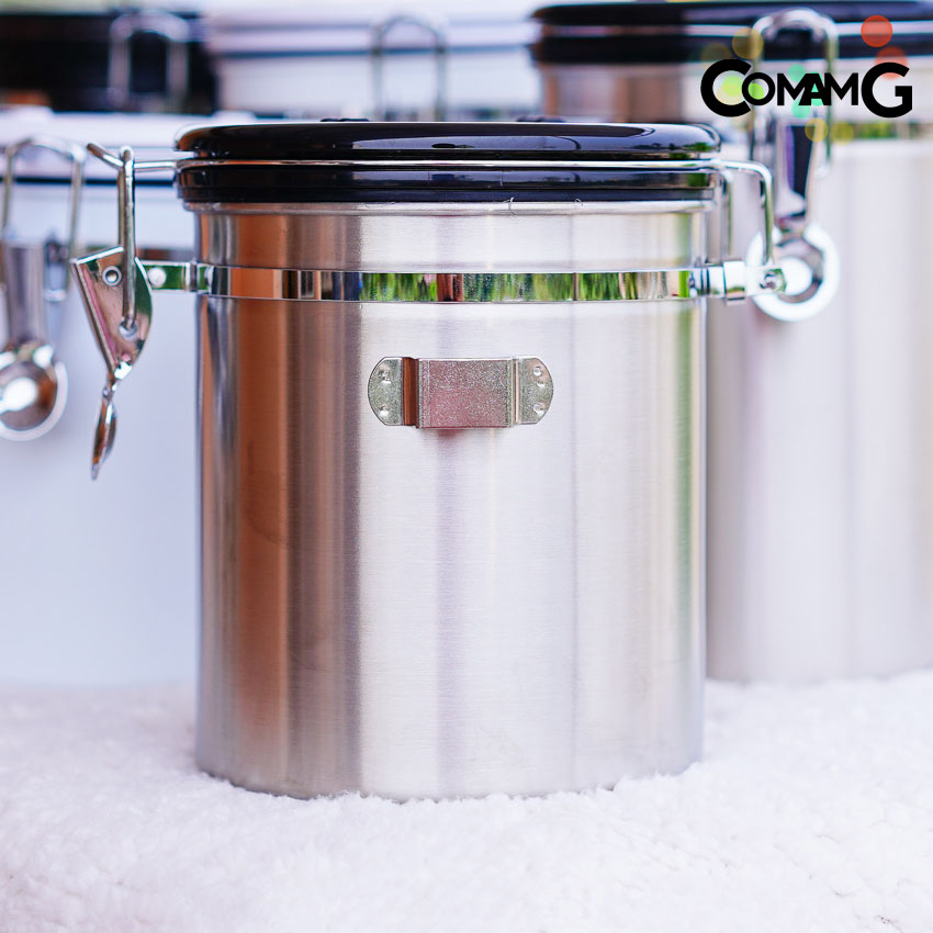 กระป๋องเก็บกาแฟ โหลใส่เมล็ดกาแฟ สแตนเลสแบบสูญญากาศ พร้อมช้อนตัก