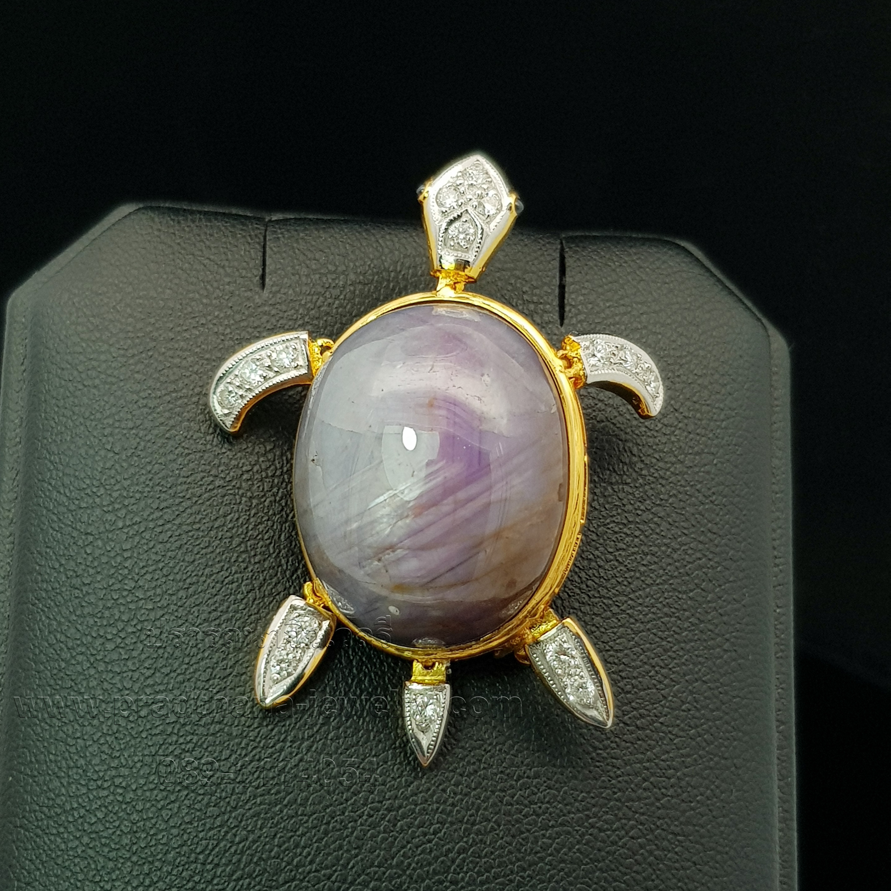 จี้เข็มกลัดเต่าไพลินสตาร์ประดับเพชร