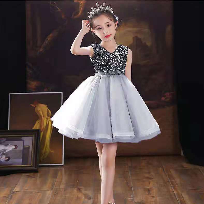 Gd3809- พร้อมส่งจากไทย ชุดราตรีเด็กสีเทาเงิน เด็กเล็ก-เด็กโต สีสวยเหมือนแบบ ชุดออกงานเด็กหญิงทรงสั้น สวยสไตล์เก๋ดูหรูหรา