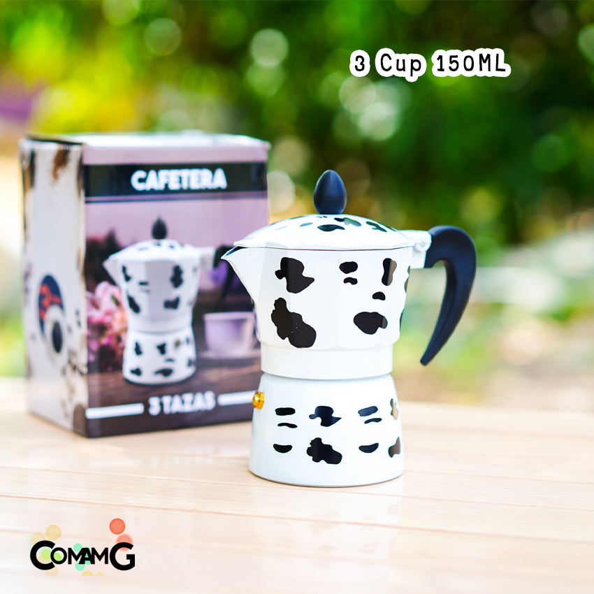 Moka Pot กาต้มกาแฟสดพกพา หม้อต้มกาแฟ ลายวัว ขนาด 3คัพ และ 6คัพ
