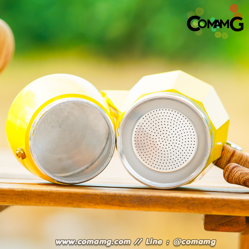 หม้อต้มกาแฟ Moka Pot กาต้มกาแฟสดพกพา รุ่นหูจับลายไม้ มีให้เลือกหลายสี