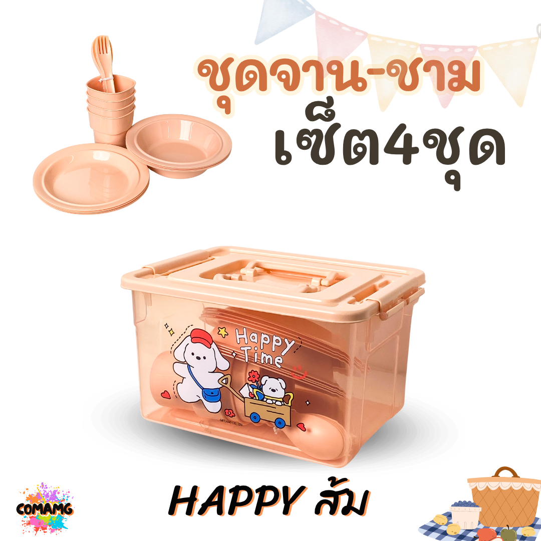 เซ็ตจานชามปิคนิค ชุดปิคนิค พร้อมกล่องใส่หูหิ้วพกพา ลายลิขสิทธิ์แท้