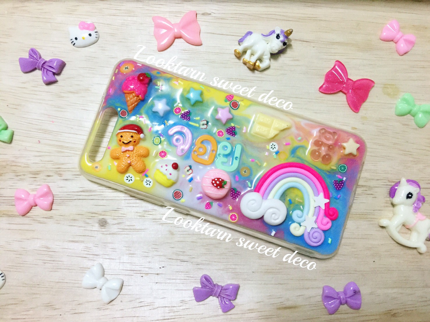 เคสฟ้า เหลือง ชมพู ขาว อักษรคละสี