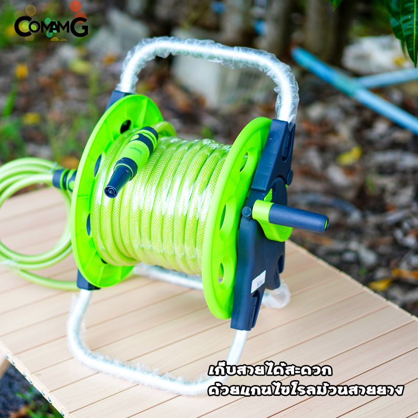 โรลเก็บสายยาง พร้อมสายยางฉีดน้ำ รดน้ำต้นไม้ สายใยเชือก ขนาด4หุน 20เมตร ยี่ห้อ Takara รุ่นดาเลีย