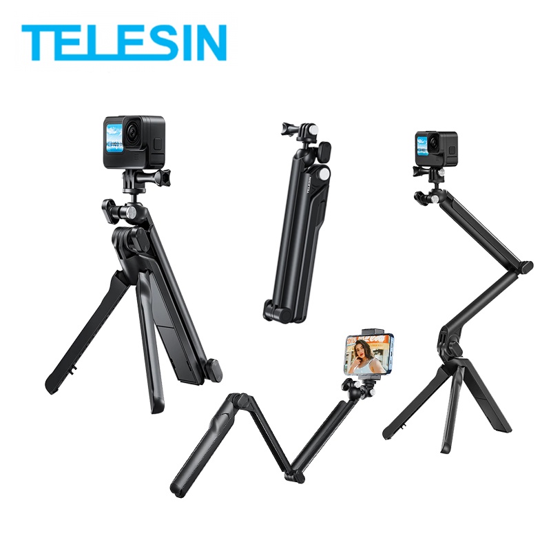 Telesin 3 Way 2.0 Multifunctional Foldable Tripod Selfie Stick Mount for GoPro / Insta360 / DJI / SJCAM / Xiaomi / Actio