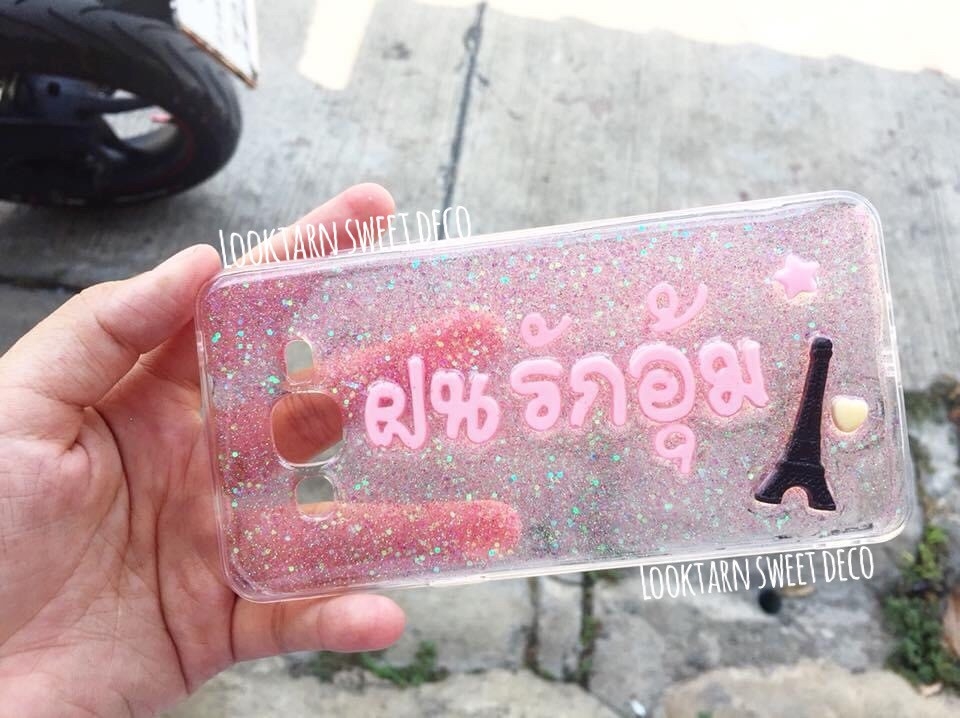 เคสกากเพชรสีชมพู อักษรสีชมพูล้วน