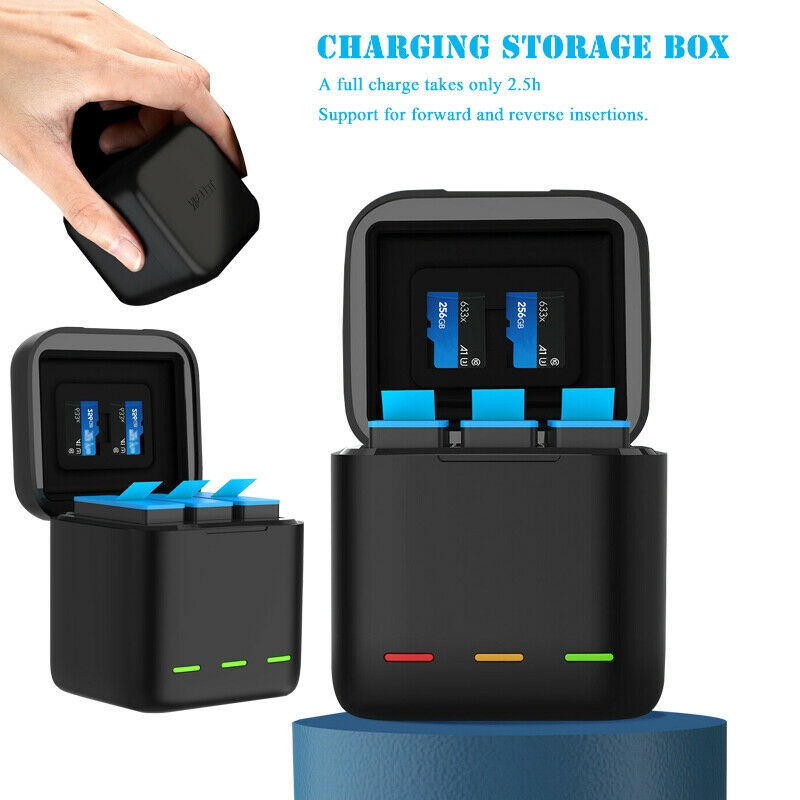 GoPro 11 / 10 / 9 Telesin Charger Box แท่นชาร์จและที่เก็บแบตและเมมโมรี่ในตัว มีไฟแสดงสถานะ