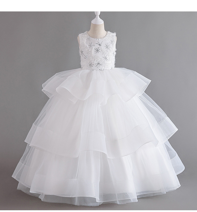 Gd4095- พร้อมส่งจากไทย ชุดราตรีเด็กสีขาว ชุดออกงานเด็กหญิงทรงยาว สวยเรียบหรูดูหวาน สำหรับเด็กเล็ก-เด็กโต