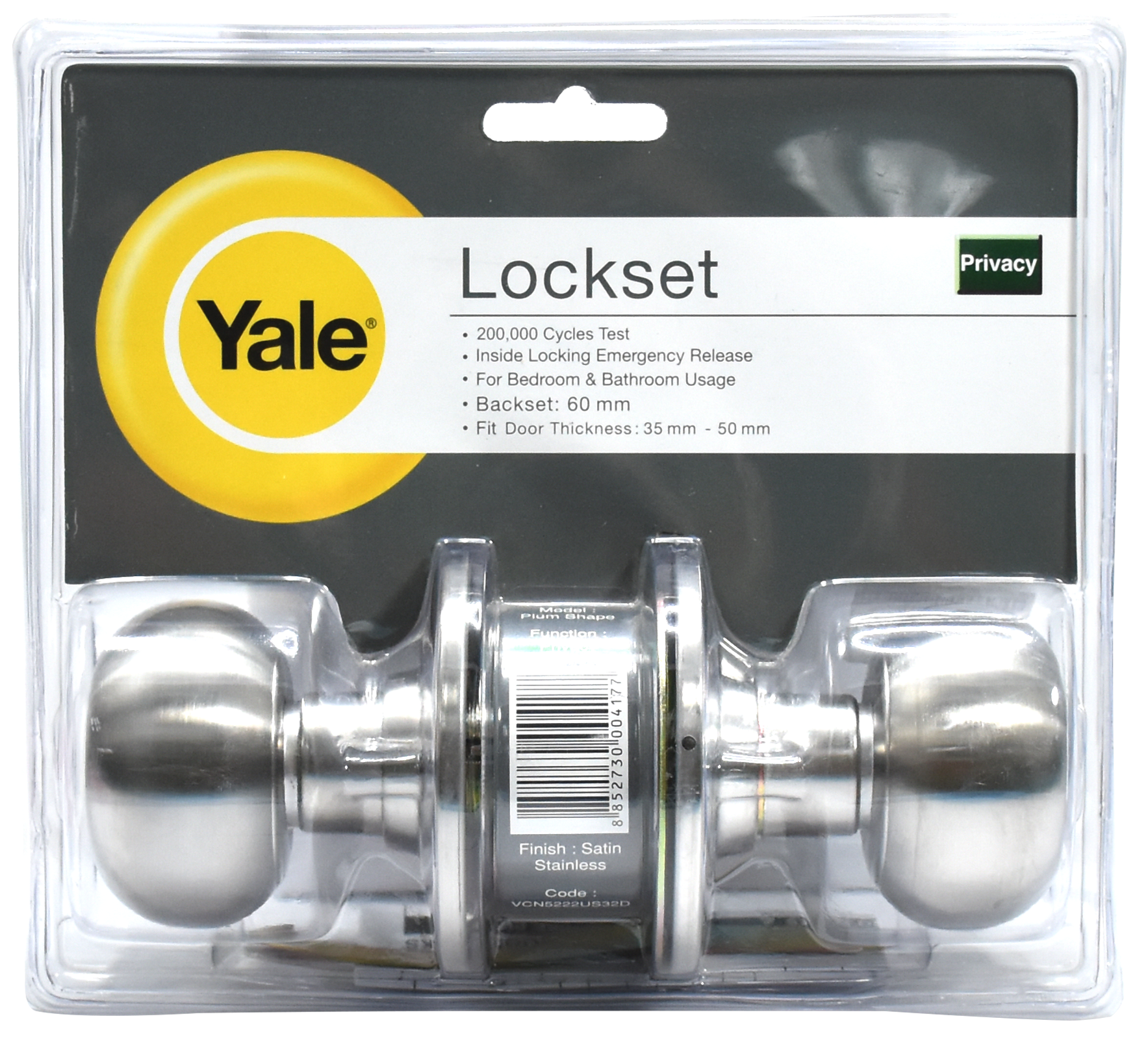 YALE ลูกบิดหัวลูกจัน VCN5222US32D หัวใหญ่จานใหญ่ สแตนเลสด้าน ระบบห้องน้ำ
