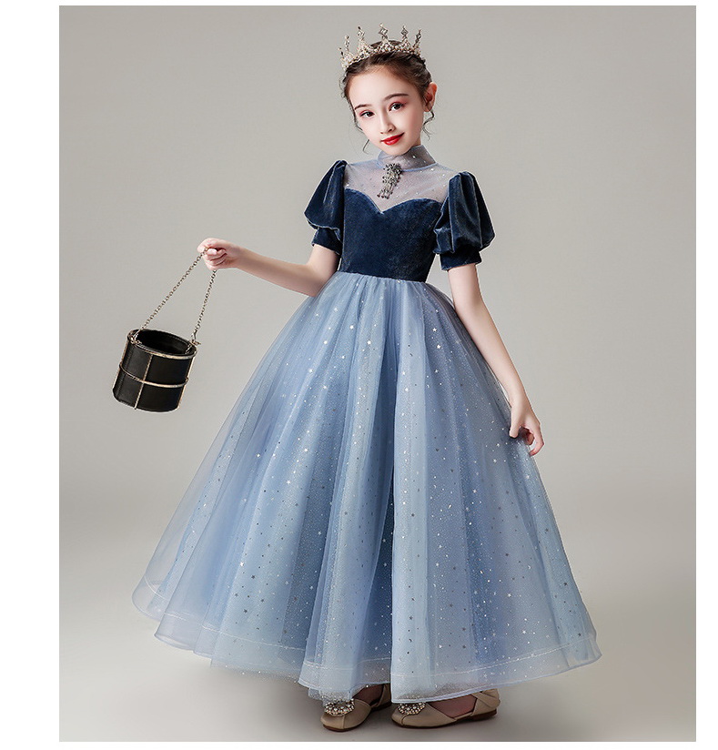 Gd3748- พร้อมส่งจากไทย ชุดราตรีเด็กสีน้ำเงิน กระโปรงสีฟ้า แต่งเลื่อมสวยหรู สวยดุจเจ้าหญิงในเทพนิยาย ชุดออกงานเด็กหญิงทรงยาว(ต้องการทรงหน้าสั้นหลังยาว ค้นหาด้วยรหัส Gd37481-1 นะคะ)