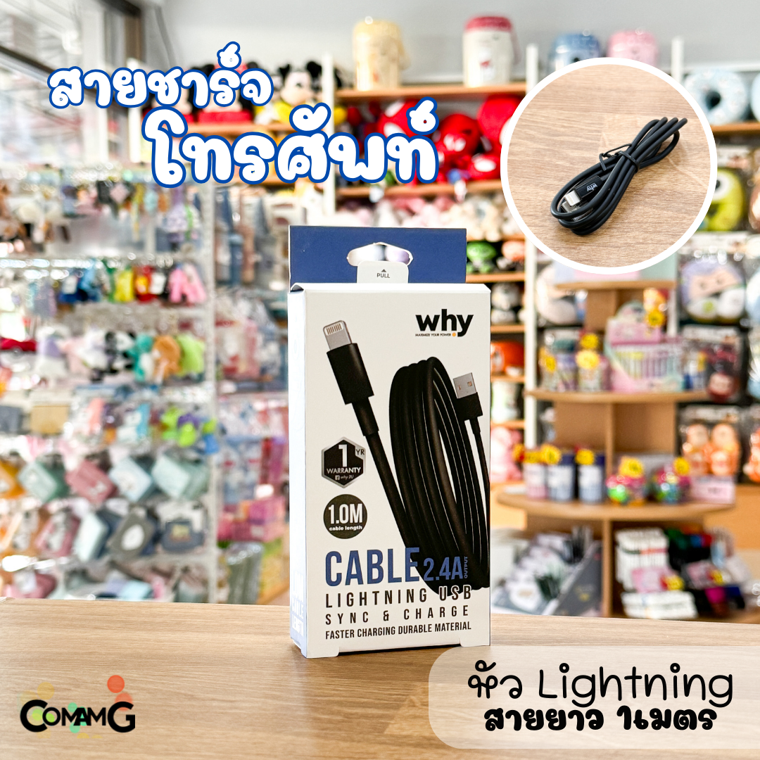 Why สายชาร์จโทรศัพท์ Lightning รุ่นSpace2 สายยาว 1เมตร สินค้ารับประกัน 1ปี สีดำ สีขาว