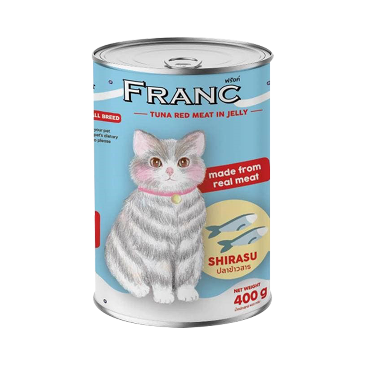 (6กระป๋องราคาพิเศษ) FRANC อาหารเปียกเเมว ทูน่าเนื้อเเดงในเยลลี่ ขนาด 400g