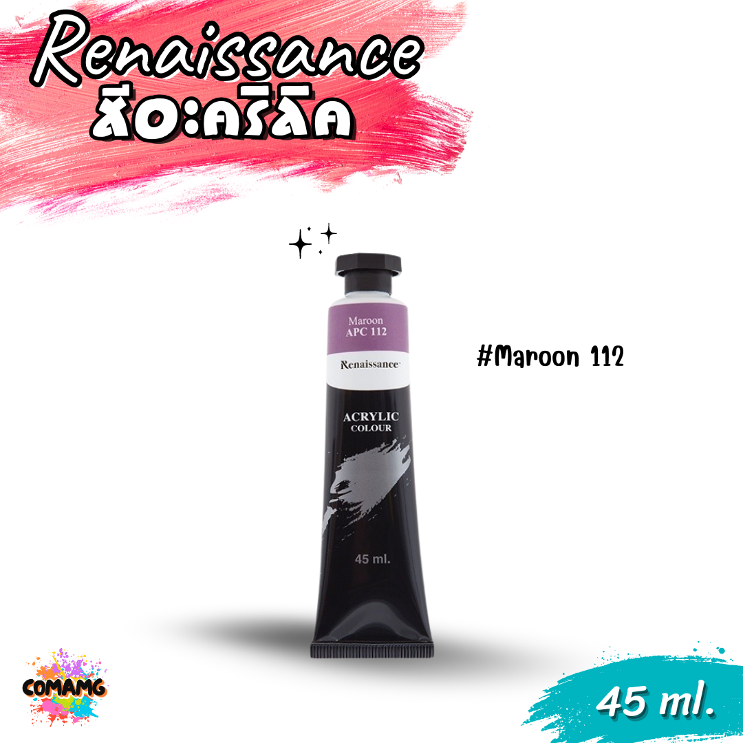 Renaissance Artists acrylic color สีอะคริลิค ขนาด 45 ml. กันน้ำ สีเพ้นท์ไม้ เพ้นท์รองเท้า เพ้นท์ผ้า เรนาซองซ์