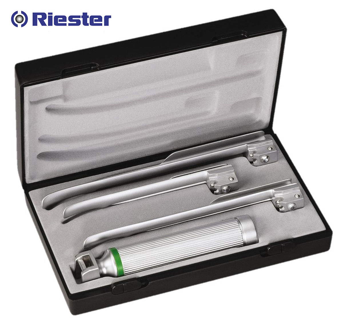 Laryngoscope รุ่น R8100 Miller (Fiber Optic) blade ตรง 2,3,4 XL 2.5V C Handle (แบบไม่หุ้มท่อนำแสง): Riester, Germany