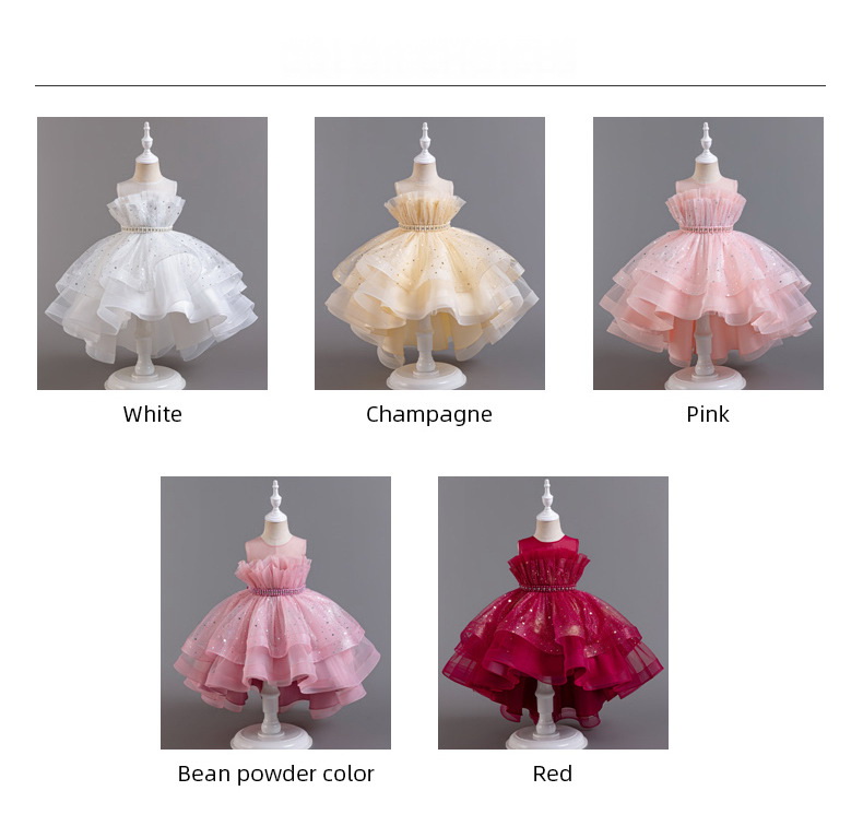 Gd4094- พร้อมส่งจากไทย ชุดออกงานเด็กหญิงสีขาว สุดสวยหรูดูฟรุ้งฟริ้ง ไหล่ซีทรู ชุดราตรีเด็กทรงหน้าสั้น-หลังยาว แบบเดรสหางปลา