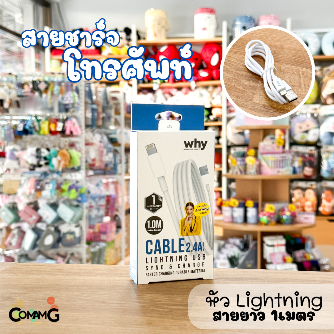 Why สายชาร์จโทรศัพท์ Lightning รุ่นSpace2 สายยาว 1เมตร สินค้ารับประกัน 1ปี สีดำ สีขาว