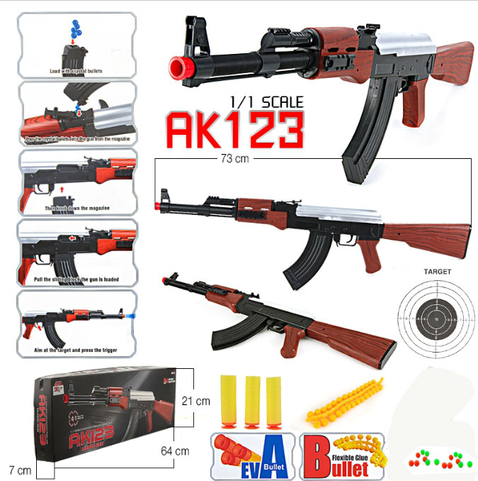ปืนอัดลม ปืนยิงพลาสติก กระสุนยาง กระสุนกระสุนโฟม 4IN1 AK123 Mundo Gun