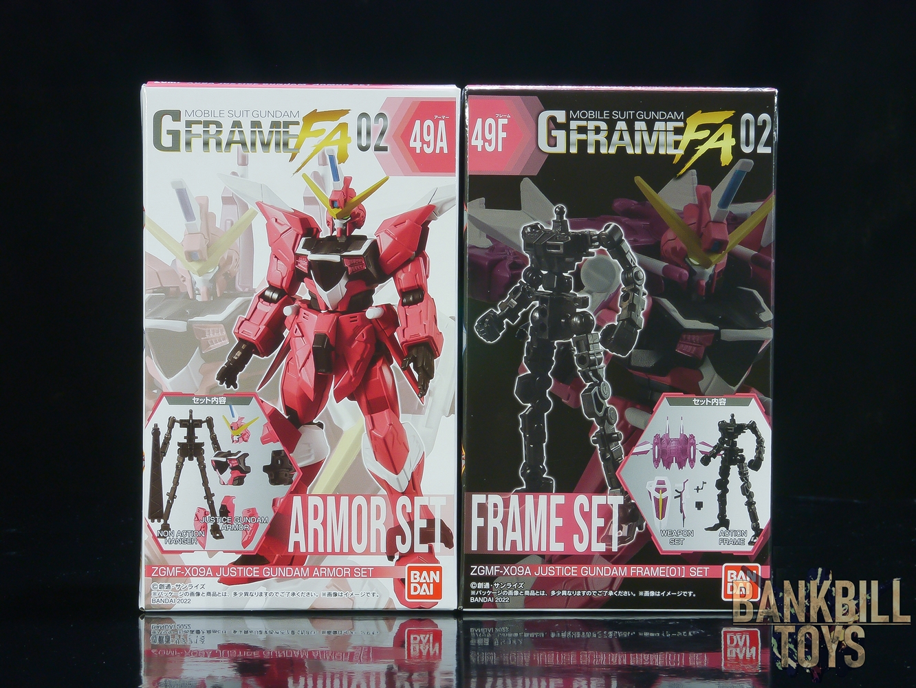 กันดั้ม Bandai Candy Toy Gundam G Frame FA 02 No.49A ZGMF-X09A Justice Gundam Armor Set + No.49F Frame[01] Set (เซ็ตคู่ 2 กล่อง)