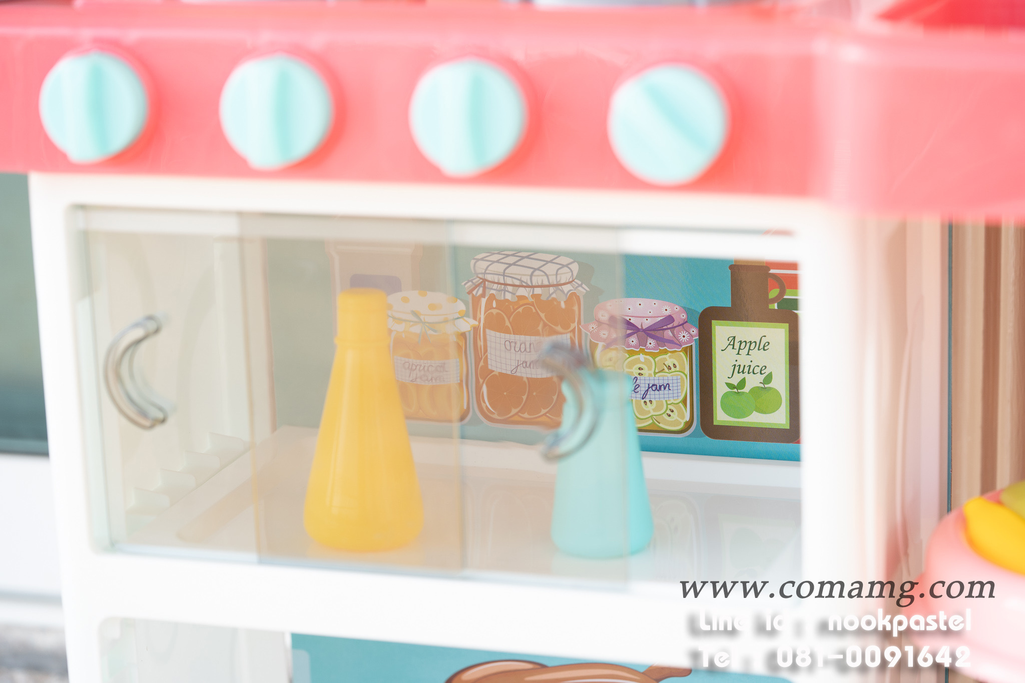 โต๊ะครัวสีชมพูพร้อมอุปกรณ์ 43 ชิ้น น้ำไหลได้จริง (เตาแก๊สมีไอน้ำ)