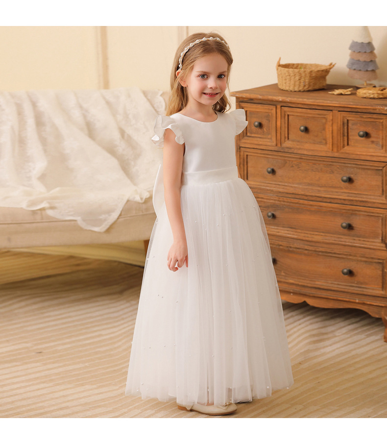 Gd4118- พร้อมส่งจากไทย ชุดราตรีเด็กสีขาว ชุดออกงานเด็กหญิงทรงยาว และทรงหน้าสั้น-หลังยาว ตกแต่งมุก ทรงสวยสุดหวาน สำหรับเด็กเล็ก-เด็กโต