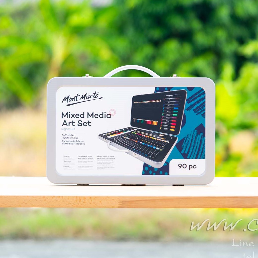 ชุดสี Mont Marte กระเป๋ากล่องเหล็ก อุปกรณ์วาดรูป 90 ชิ้น สีอะคริลิค ชอล์คน้ำมัน สีไม้ เมจิก พร้อมพู่กัน และอุปกรณ์วาดเขียน