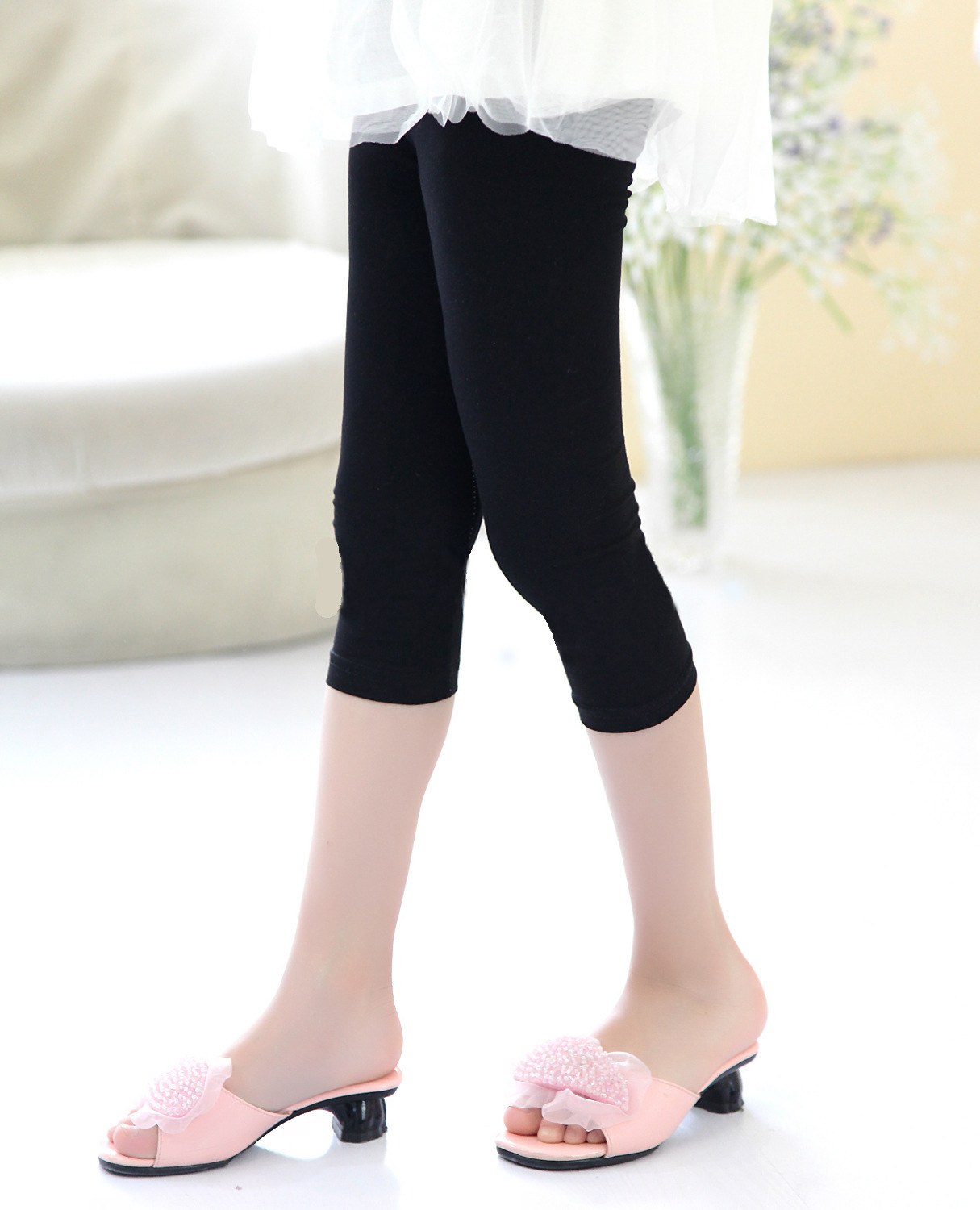 P30734 พร้อมส่งเลกกิ้งเด็กสีดำ แบบสามส่วน เนื้อผ้ายืดหยุ่นดีใส่สบาย