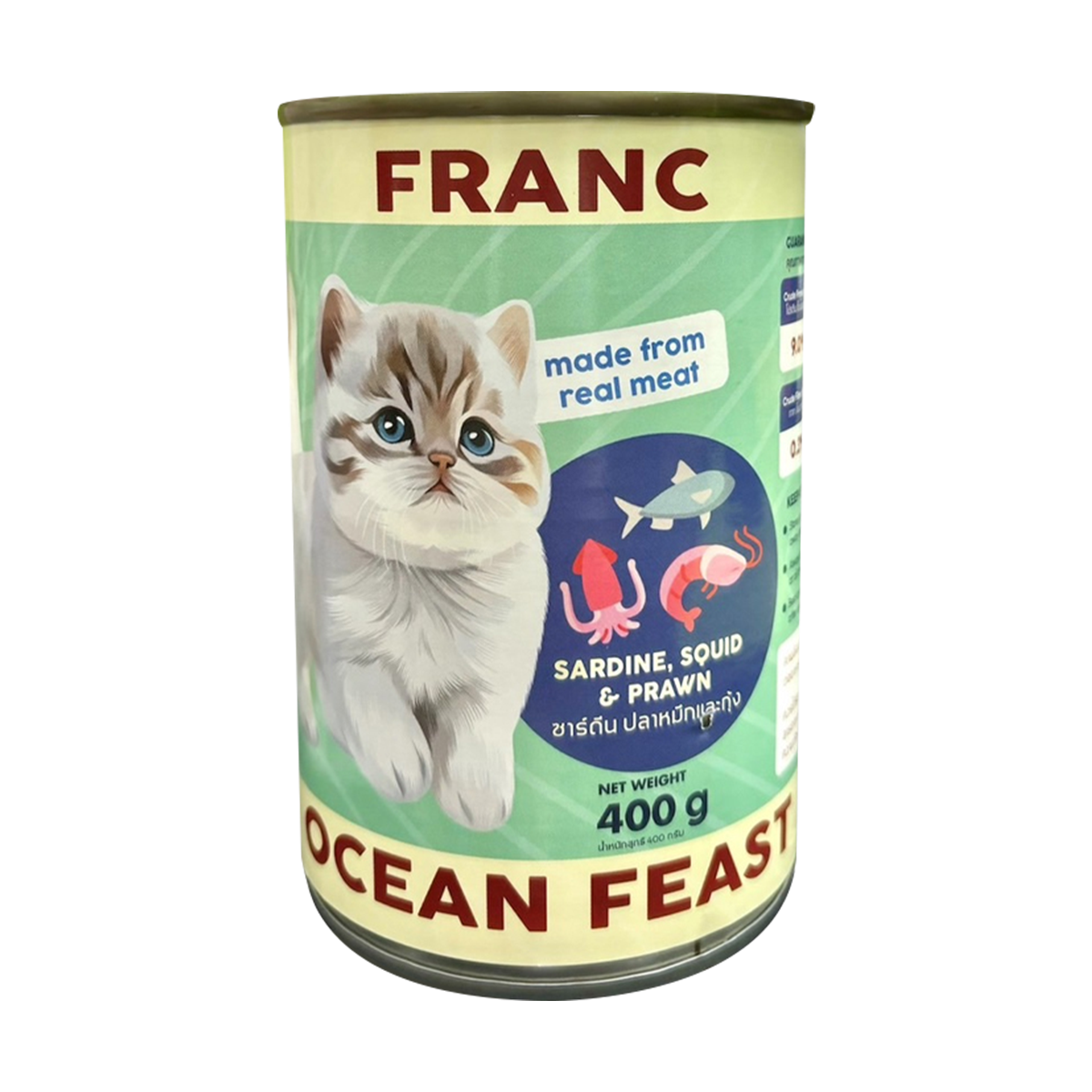 (6กระป๋องราคาพิเศษ) FRANC อาหารเปียกเเมว ทูน่าเนื้อเเดงในเยลลี่ ขนาด 400g