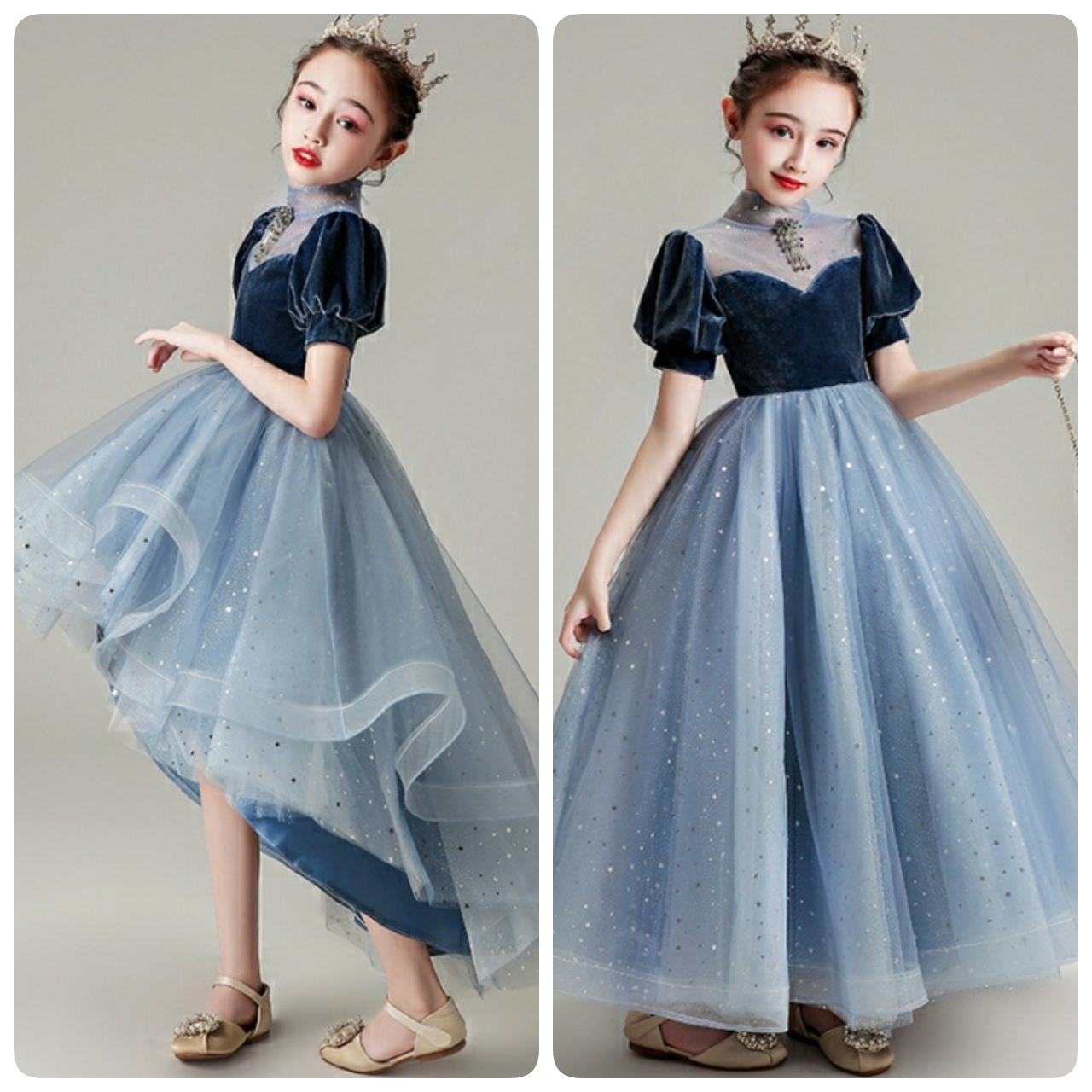 Gd3748- พร้อมส่งจากไทย ชุดราตรีเด็กสีน้ำเงิน กระโปรงสีฟ้า แต่งเลื่อมสวยหรู สวยดุจเจ้าหญิงในเทพนิยาย ชุดออกงานเด็กหญิงทรงหน้าสั้น-หลังยาว(ต้องการทรงยาว ค้นหาด้วยรหัส Gd37481-2 นะคะ)
