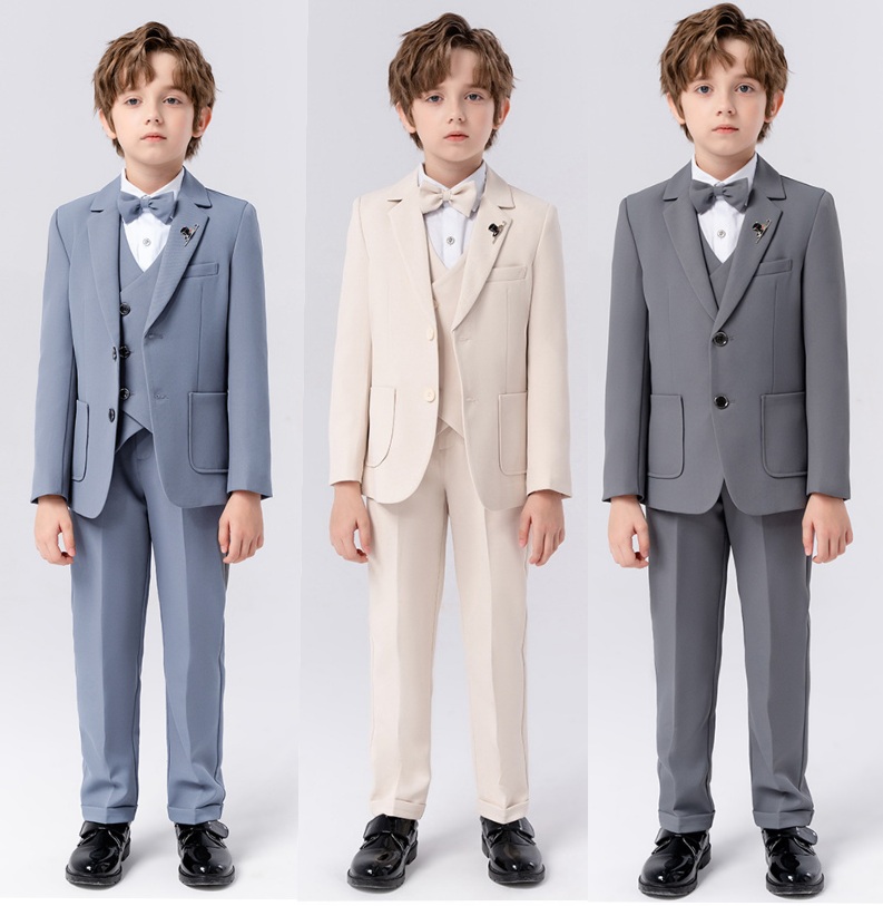 Bset0124- ชุดสูทเด็กชาย 5ชิ้น เนื้อผ้าสวยหรู ทรงสวยดูดี มีเสื้อสูท+เสื้อกั๊ก+กางเกง+โบว์+เข็มกลัด ขนาดชุด +ดูเพิ่ม ในรายละเอียด สำหรับออกงาน หรือการแสดง