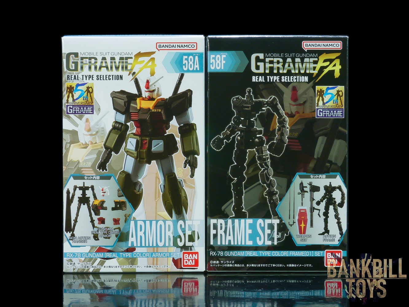 กันดั้ม Bandai Candy Toy Mobile Suit Gundam G Frame FA Real Type Selection No.58A RX-78 Gundam [Real Type Color] Armor Set + No.58F RX-78 Gundam [Real Type Color] Frame[01] Set (เซ็ตคู่ 2 กล่อง)
