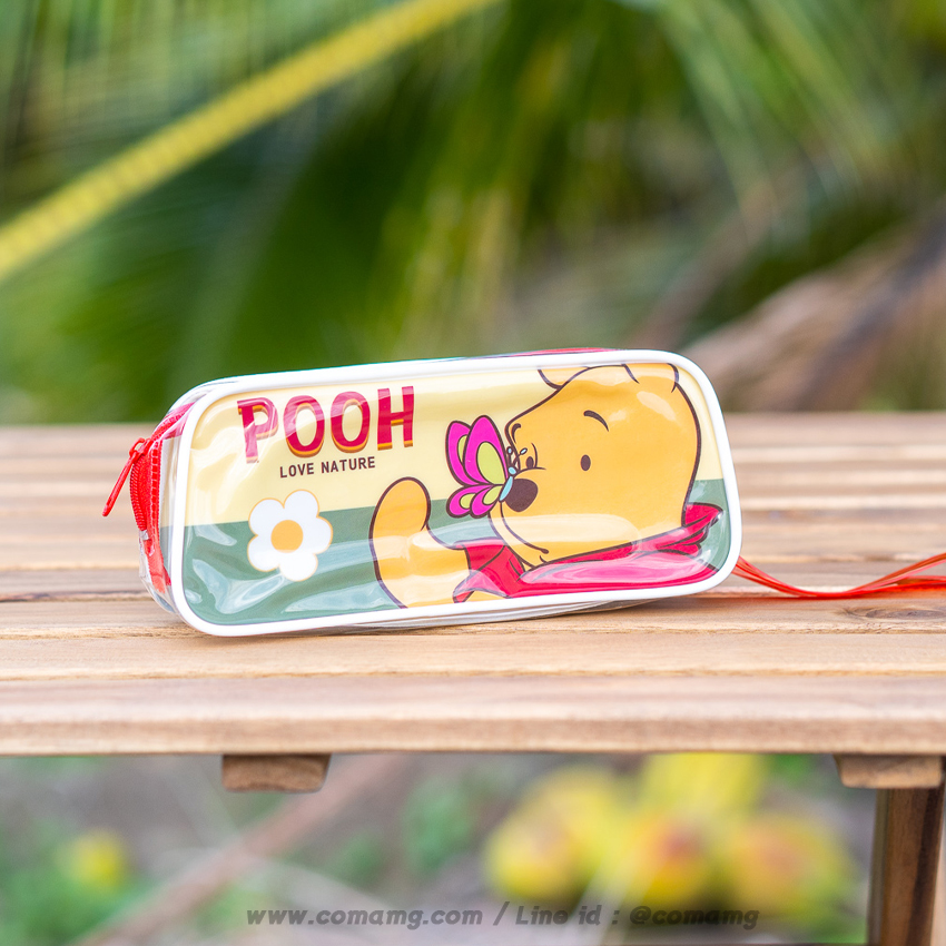 กระเป๋าใส่เครื่องเขียนPVC ลายหมีพูห์ ทรงสี่เหลี่ยมคางหมู