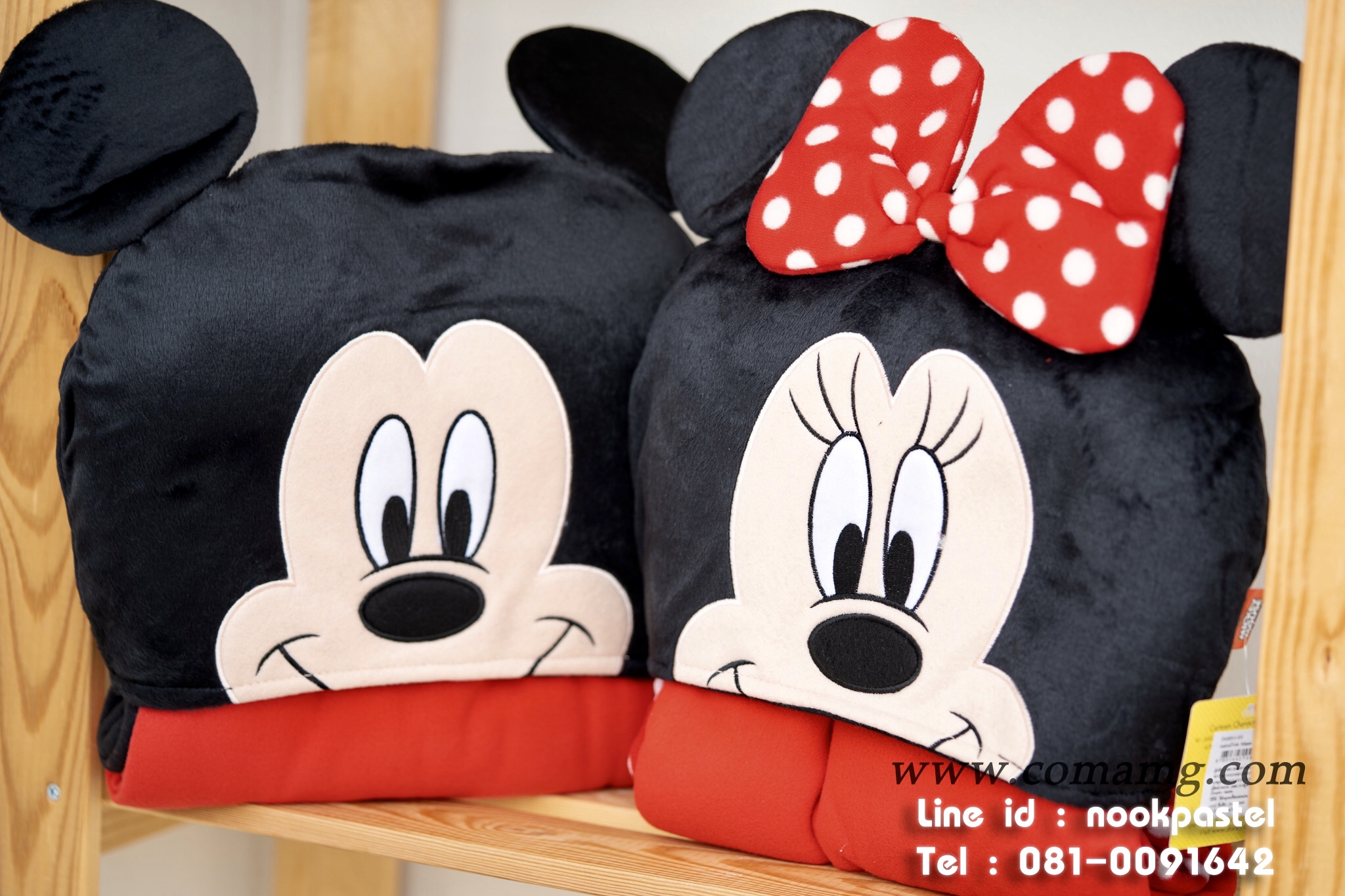 หมวกผ้าห่ม คลุมไหล่ ลายมิกกี้&มินนี่ รุ่นถอดได้ ลิขสิทธิ์แท้