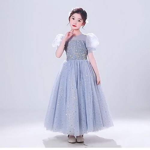 Gd4096- พร้อมส่งจากไทย ชุดราตรีเด็กสีเทา ชุดออกงานเด็กหญิงทรงยาว สุดสวยดูเรียบหรู มีแขนตุ๊กตา สำหรับเด็กเล็ก-เด็กโต